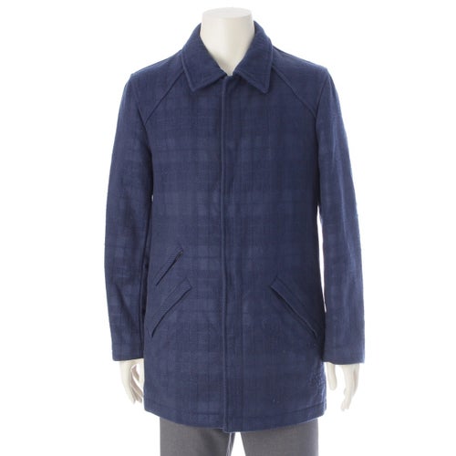 コムデギャルソンオム AD2000 00AW 田中オム スナップボタン チェック ステンカラーコート HJ-070700 ブルー M