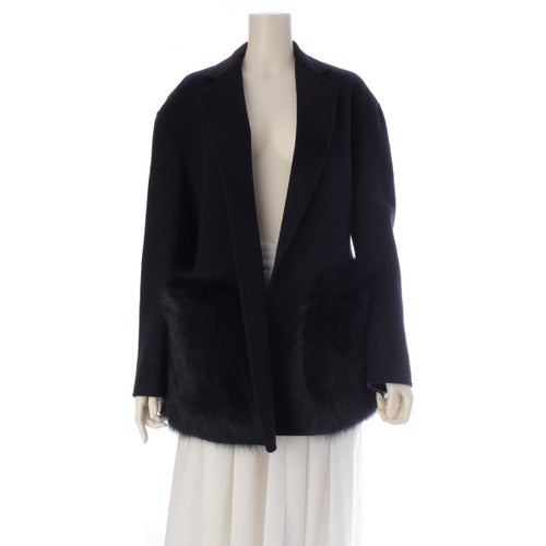 ドゥロワー ウール ポケット フォックスファー チェスター コート アウター 6522-299-0794 ネイビー 36