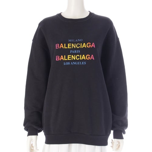 バレンシアガ 17年 ロゴプリント クルーネック トレーナー スウェット トップス 501980 ブラック XS