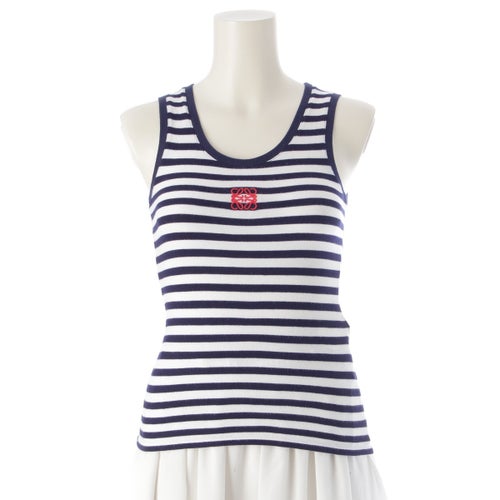 ロエベ レーヨン ポリエステル アナグラム ボーダー タンクトップ トップス S359Y23X89 ネイビー ホワイト XS