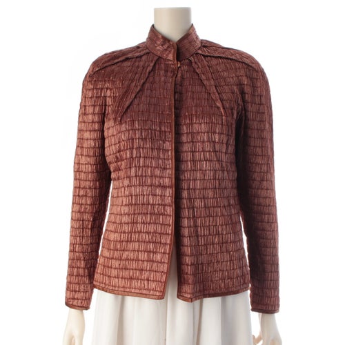 イッセイミヤケ 70s 初期 コットン 単色タグ ギャザー デザイン 長袖シャツ ジャケット JJ31320 オレンジ ブラウン 9