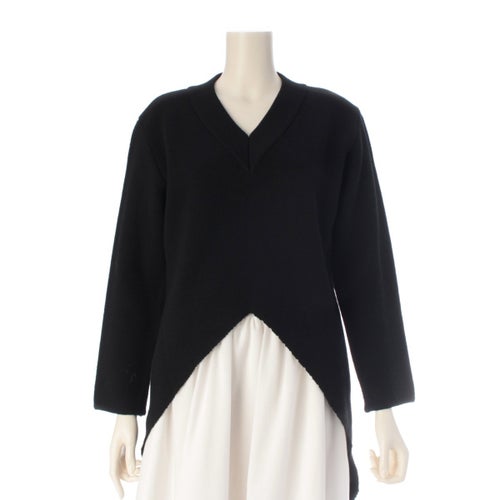 イッセイミヤケ 80s 1989 ウール 筆タグ 燕尾 変型 ネック ニット トップス 海外タグ ET13296 ブラック S