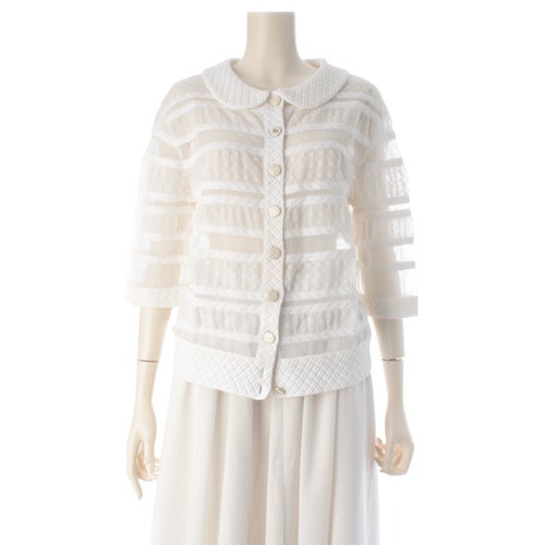 シャネル コットン レース メッシュ ココボタン ブラウス ホワイト 38