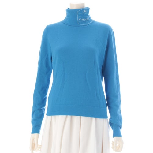 シャネル カシミヤ 04A ロゴ タートルネック ニット セーター トップス ブルー 42