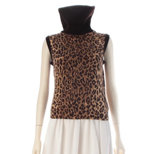 ドルチェアンドガッバーナ カシミヤ レオパード タートルネック ノースリーブ トップス ニット ブラウン