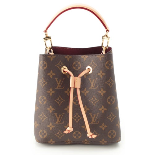 ルイヴィトン モノグラム ネオノエBB キャンバス カウハイドレザー RFID 巾着 ゴールド金具 ハンドバッグ 2way ショルダー M46581 ブラウン