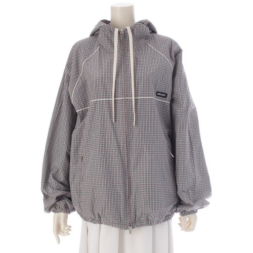 ミュウミュウ 25SS ナイロン×コットン チェック テクニカル ジップ ナイロンジャケット ML1234 グリーン系 40