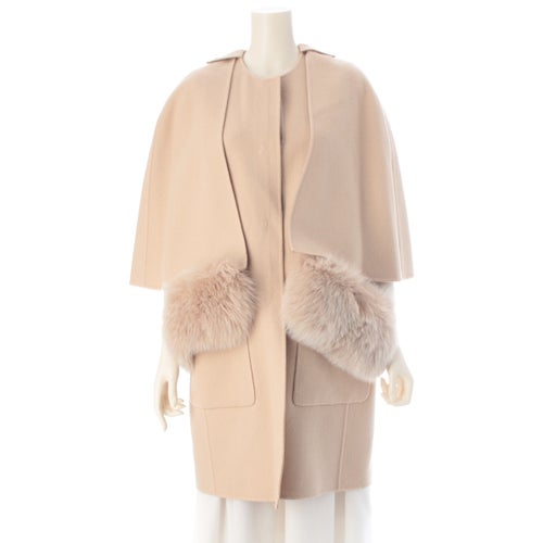 ドゥロワー 22AW ウール ポケットファー リバーシブル ケープ コート ジレ ポンチョ 6625-299-0823 ベージュ 36