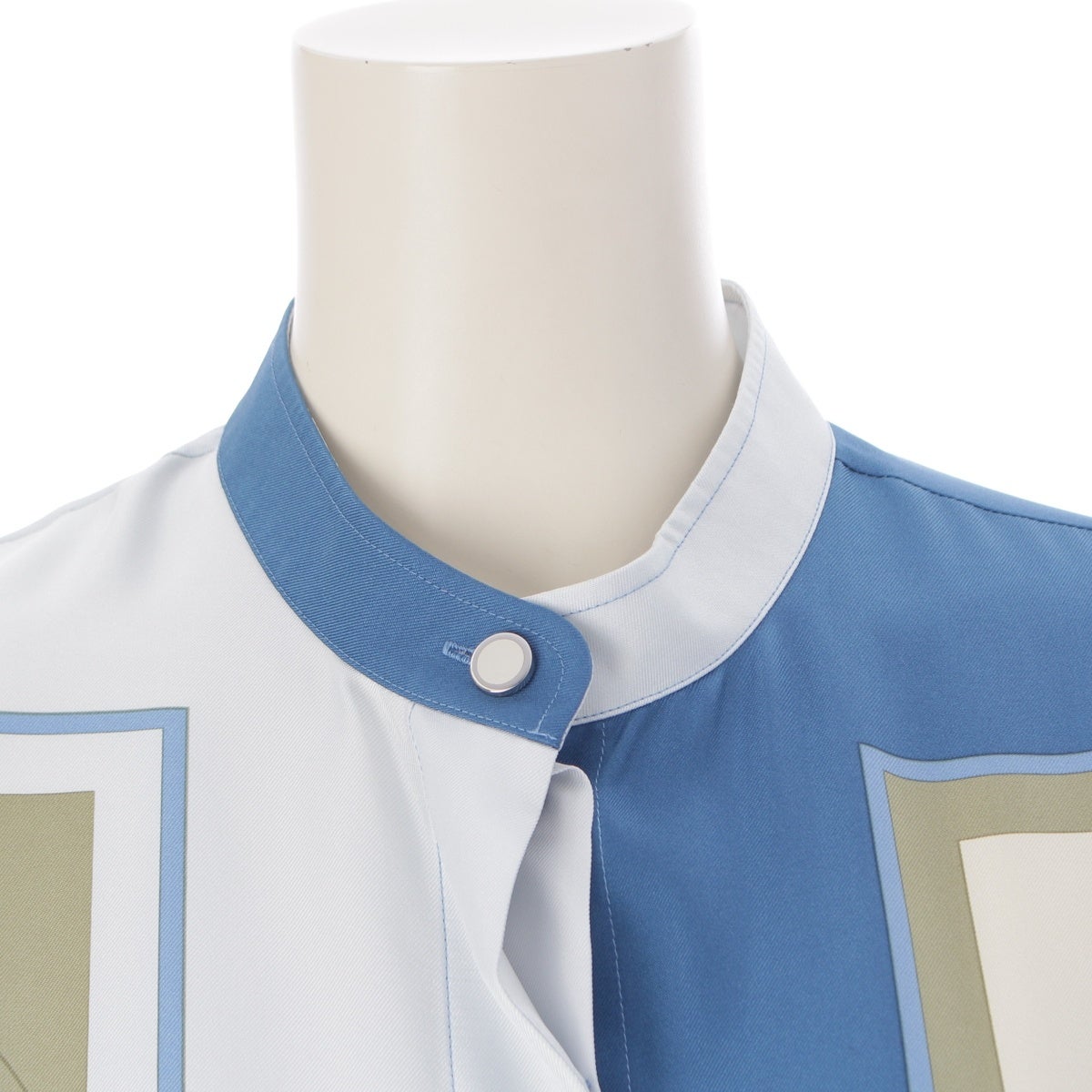 エルメス 23年 シルク ツイルレーヌ エクスリブリス シルク ワイド 長袖シャツ トップス 3E0607D7 ブルー 38【中古】 エルメス 23年 シルク ツイルレーヌ エクスリブリス シルク ワイド
