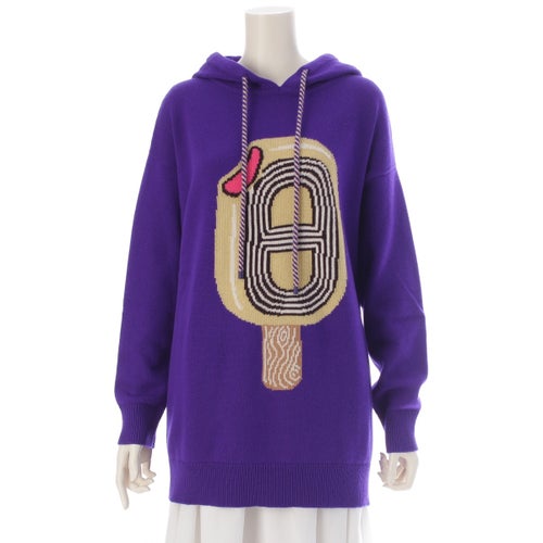 エルメス 24年 FUNNY ICE CREAM カシミヤ アイスクリーム ニット フーディ パーカー パープル 36