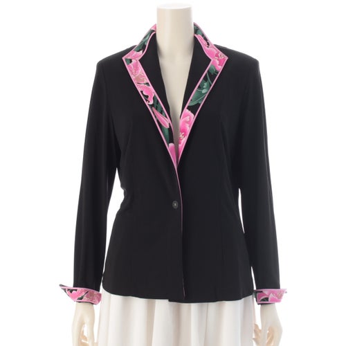 レオナール ファッション カンカン素材 トリム ジャケット 0191554 ブラック ピンク LL