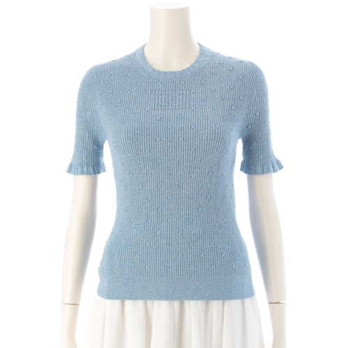 シャネル 25SS コットン リブ CCロゴ ココマーク 半袖 セーター ニット トップス P79244 ブルー 38