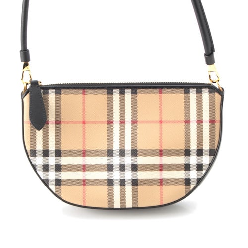 バーバリー ニューオリンピア NEW OLYMPIA コットンキャンバス チェック ハーフムーン 2WAY ワン ショルダーバッグ ポーチ ベージュ