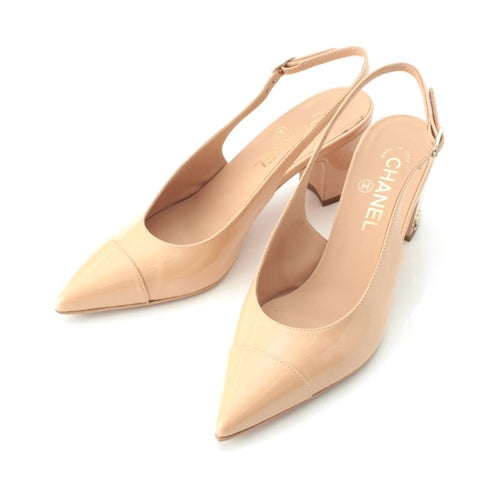 シャネル 23AW パテント スリングバック パンプス G45251 ベージュ 37C