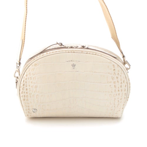 エーディーエムジェイ クロコ型押し ショルダーバッグ オフホワイト