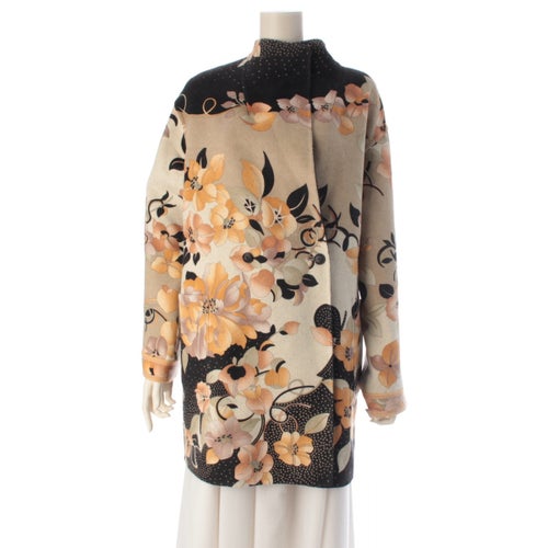 レオナール アンゴラ ウール リバーシブル 花柄 コート アウター 0348941 ベージュ ブラック 40