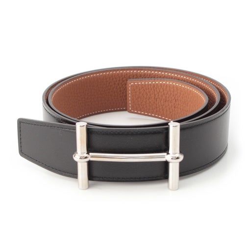 エルメス D刻印 19年 ボックスカーフ トゴ Hダンクル リバーシブル 38 ベルト H077938CK05 ブラック ゴールド 90