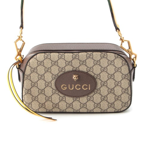 グッチ レザー GGスプリーム タイガーヘッド シェリーライン ショルダーバッグ 476466 ブラウン