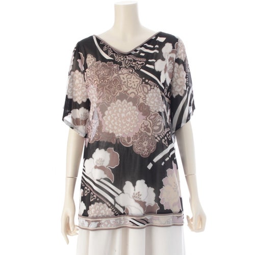 レオナール ファッション カンカン素材 総柄(花) シアー 半袖 トップス 0179324 ブラック 42