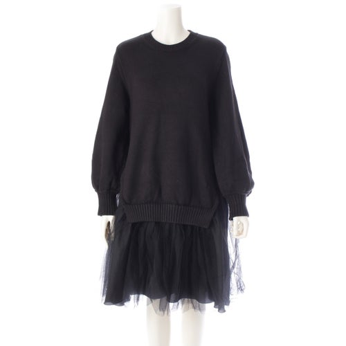 アディアム 25年 コットン ナイロン Sucre シュクレ チュール ニット ドッキング ワンピース ドレス 45074 ブラック S