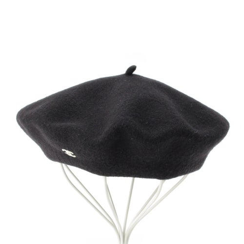 シャネル 98P ウール ココマーク 刺繍 手書きタグ ベレー帽 ブラック 57