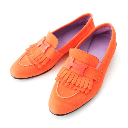 エルメス ロワイヤル スエード Hモチーフ ローファー シューズ オレンジ 36