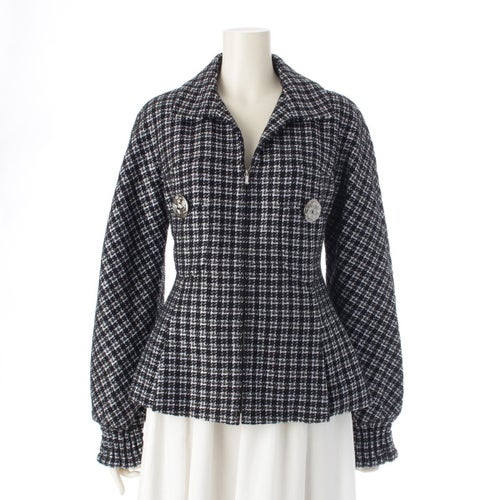 シャネル コットン×ナイロン ココボタン ツイード テーラードジャケット P53874 ブラック 38