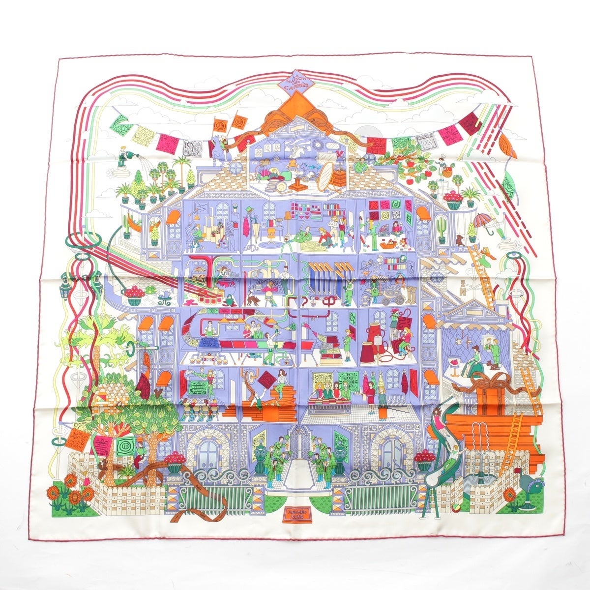 【美品】HERMESスカーフ カレ90 LA MAISON DES CARRÉS エルメス カレ90 シルク La Maison des Carres メゾン デ カレ