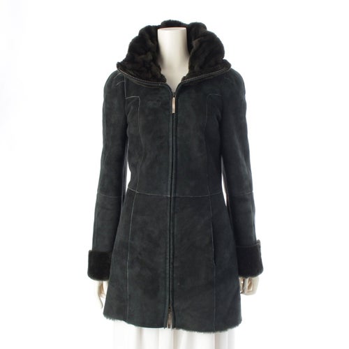 サルヴァトーレフェラガモ スウェード ファー ジップアップ コート アウター モスグリーン 38