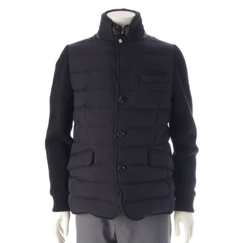 ムーレー ROGERS-KNM ナイロン ウール カシミヤ ニット切替 ダウンジャケット アウター ネイビー 48