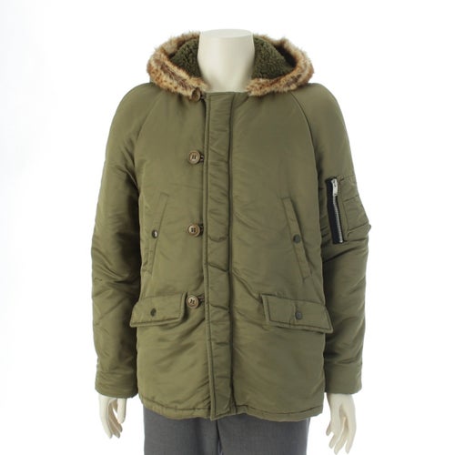 サンローラン エディ期 ファーフーディ 中綿 ミリタリーコート ジャケット アウター 397648 カーキ 44