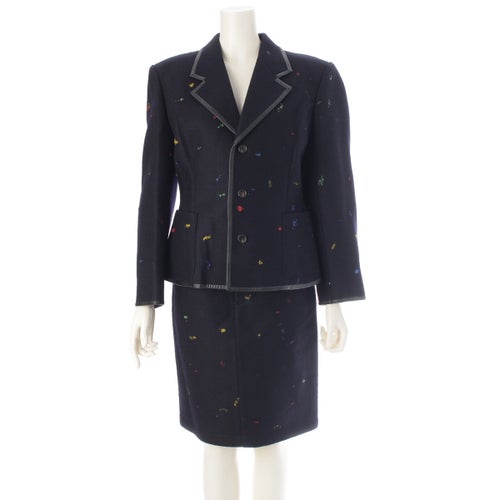 コムデギャルソン AD1988 88AW メルトンウール フェイクレザー ネップ トリム ジャケット ロング スカートセットアップ ブラック系 マルチカラー M