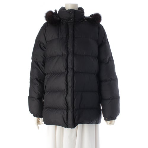 モンクレール VALENTINE 茶タグ ファー フード ダウンジャケット アウター ブラック 1