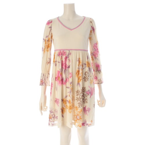 レオナール カンカン素材 シアー 花柄 フレアスリーブ ワンピース アイボリー 1