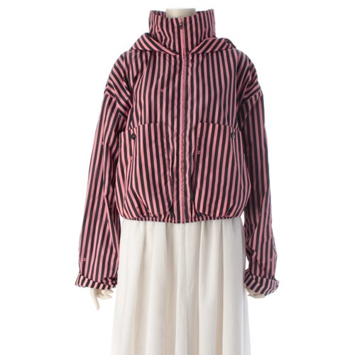 シャネル ストライプ ココマーク クロップド ジップアップ ナイロンジャケット ブルゾン P76226 ピンク ブラック 38