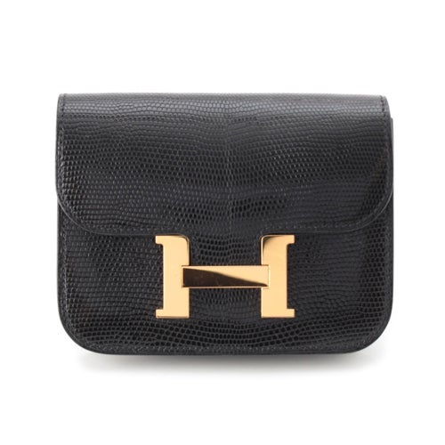 エルメス B刻印 コンスタンス スリム リザード バッグ ウォレット ウエストポーチ ゴールド金具 ブラック