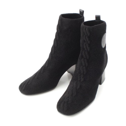 エルメス ヴォルヴェール ウール レザー エクスリブリス ニット ブーツ ブラック 35 2/1