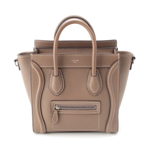 セリーヌ ラゲージ ナノショッパー ドラムドカーフスキン 2WAY ショルダー ハンドバッグ グレージュ