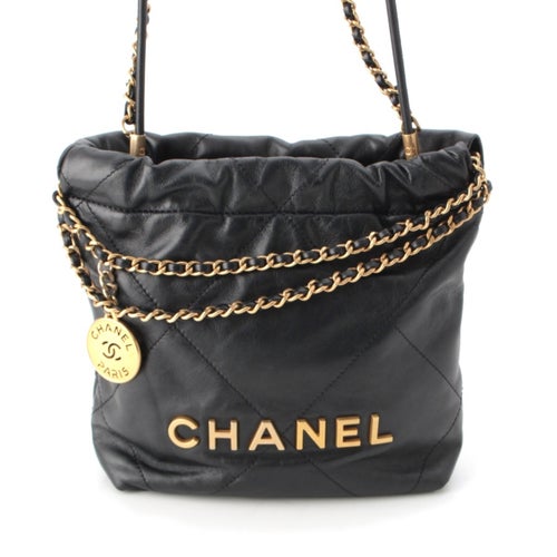 シャネル シャネル22 シャイニーカーフスキン ミニ ショルダーバッグ ブラック