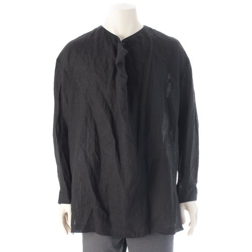 イッセイミヤケ 80s 1984 リネン 筆タグ プルオーバー 長袖シャツ トップス セットイン オーバーサイズ LG12134 ブラック