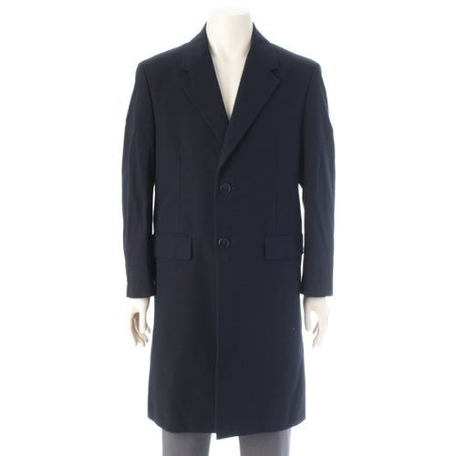 プラダ 24年 コットン シアサッカー チェスター ジャケット コート ネイビー 50R