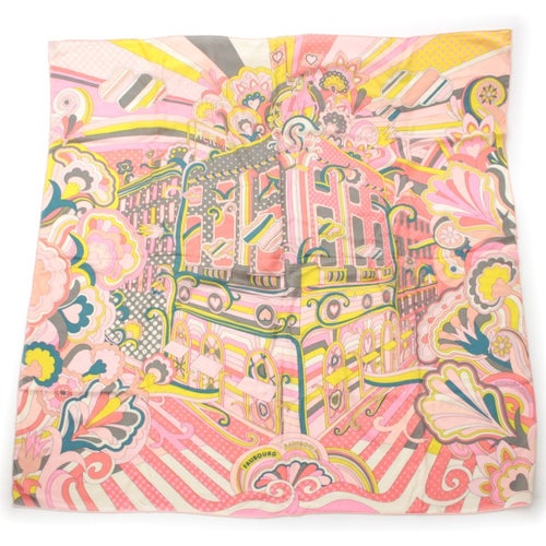 エルメス カレジェアン カシミヤ シルク フォーブルレインボー Faubourg Rainbow スカーフ ストール ピンク 140