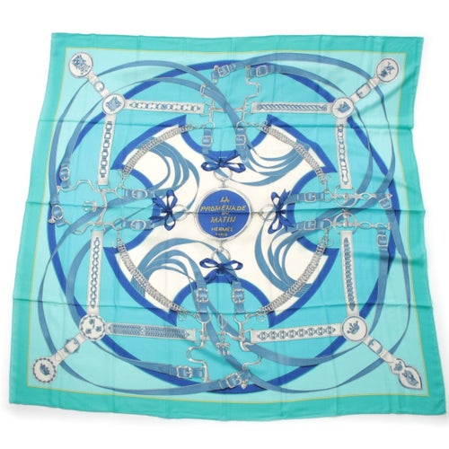 エルメス カレジェアン カシミヤ シルク PROMENADE DU MATIN 朝の散歩 スカーフ ストール ブルー 140
