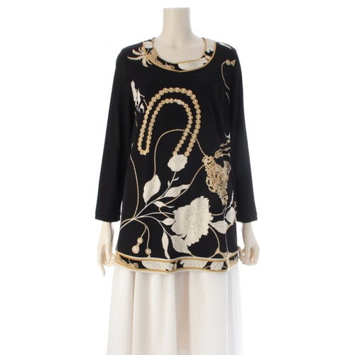 レオナール カンカン素材 ラウンドネック ビジュー柄 チュニック 0167214 ブラック ゴールド 40