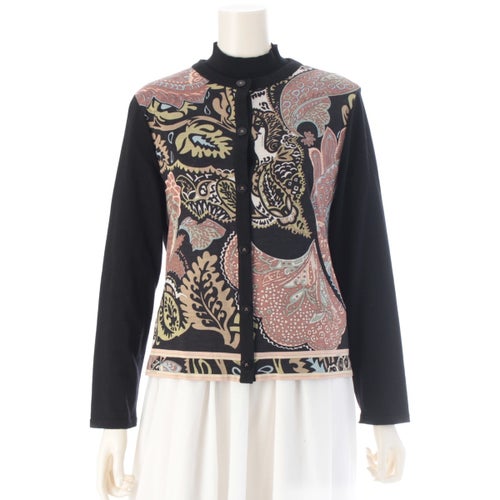 レオナール ウール シルク ニット カーディガン アンサンブル ブラック マルチカラー L