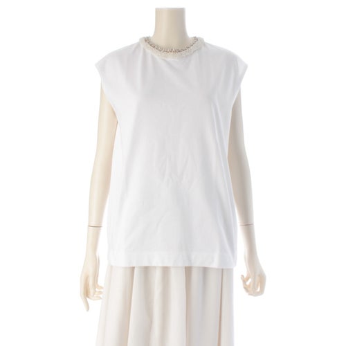 ドゥロワー コットン ノースリーブ クルーネック ビーズ ビジュー トップス 6517-299-0661 ホワイト