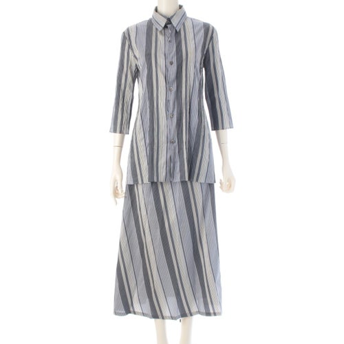 ヨウジヤマモト ワイズ Y's シルク ストライプ ロング スカートセットアップ YD-S22-537 ブルー 3 2