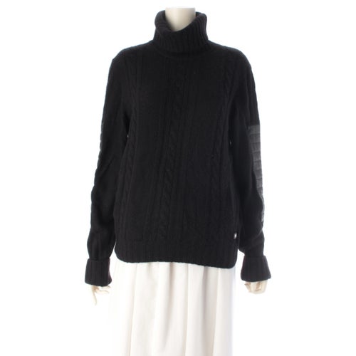 シャネル 01A チョコバー カシミヤ ハイネック ニット エルボーパッチ セーター トップス P18092 ブラック 42