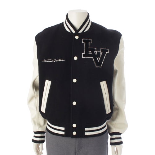 ルイヴィトン 24SS ウール アームレザー ロゴワッペン スタジャン ブルゾン アウター RM241 BQV HQL70E ブラック ホワイト 52