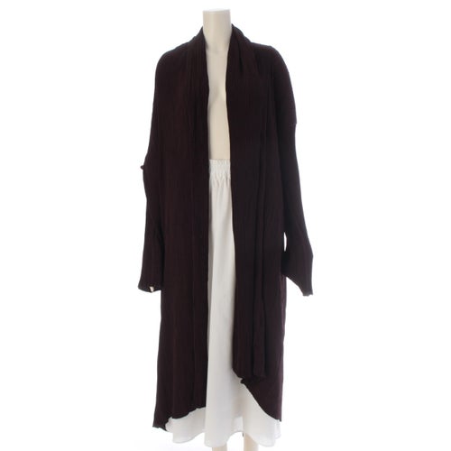 イッセイミヤケ ポリエステル プリーツ ロング カーディガン IM63-FA902 ブラウン L